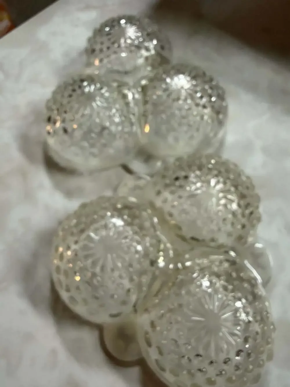 Vintage Moonstone Opalescent Hobnail Three-Section Divided Dishes Set of 2